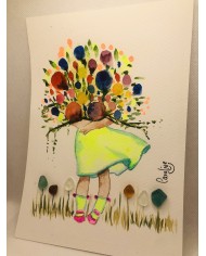 Ilustración pintada a mano con acuarelas y cristal marino