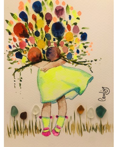 Ilustración pintada a mano con acuarelas y cristal marino