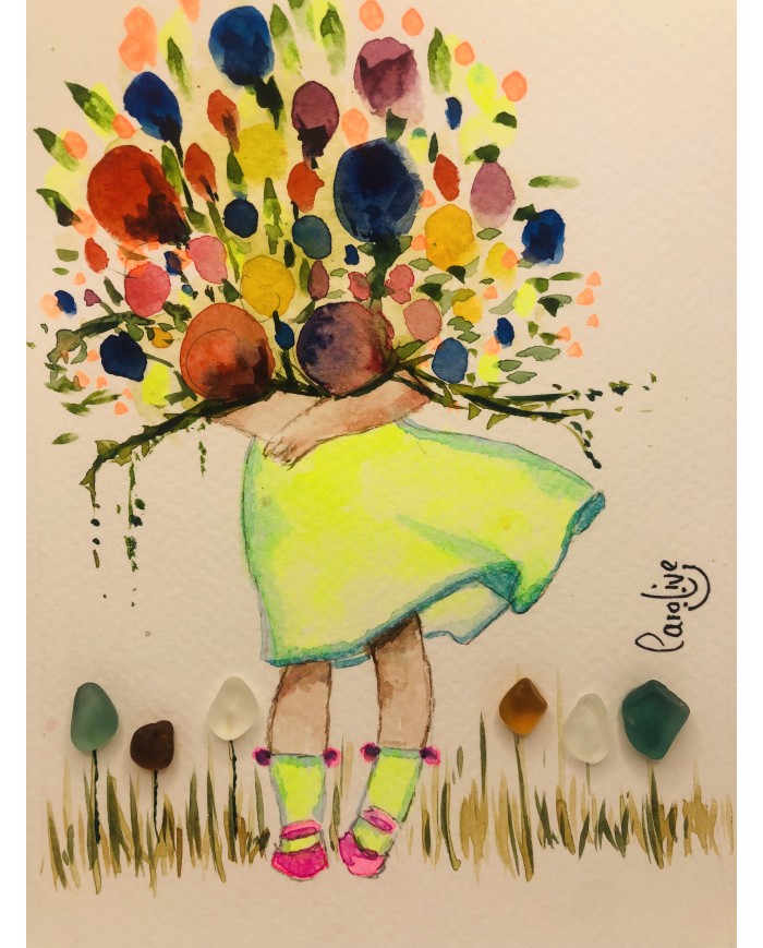 Ilustración pintada a mano con acuarelas y cristal marino