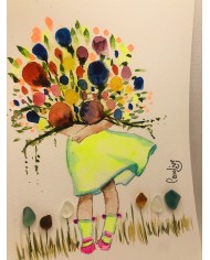 Ilustración pintada a mano con acuarelas y cristal marino