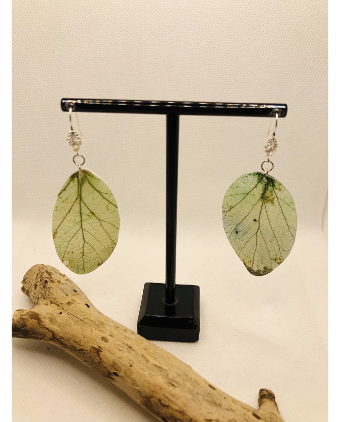 EDICIÓN PLATA pendientes artesanos de hoja natural