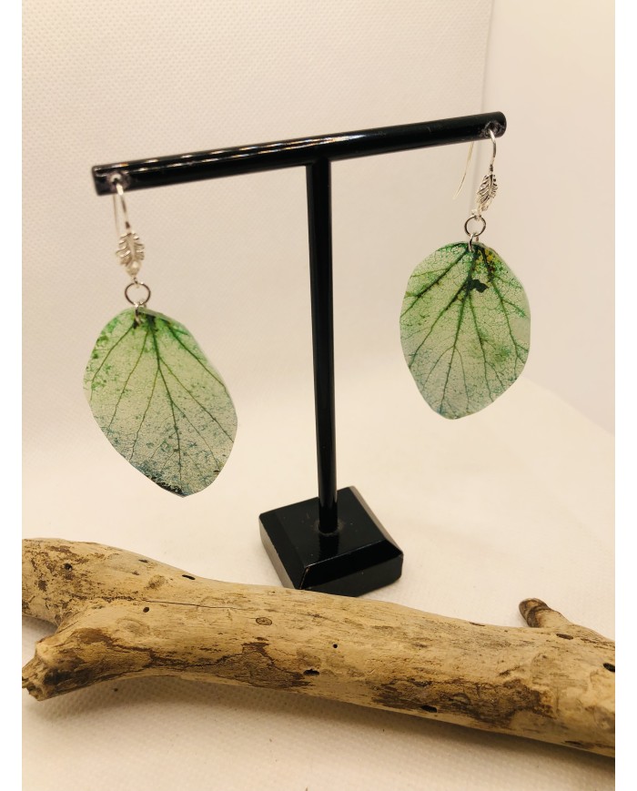 EDICIÓN PLATA pendientes artesanos de hoja natural