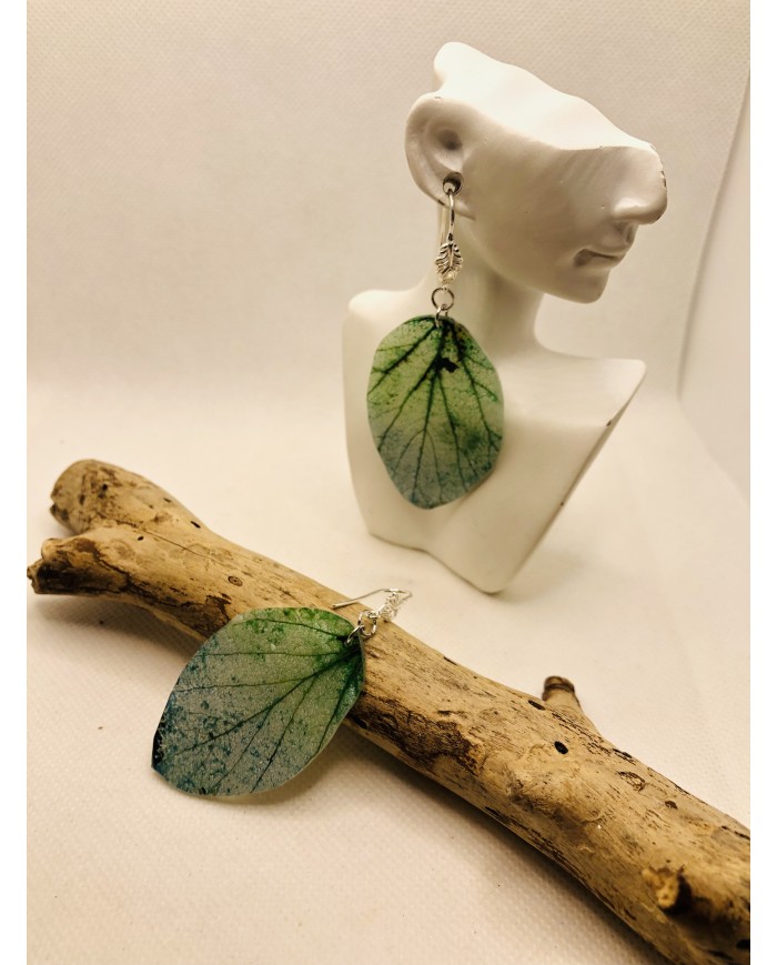 EDICIÓN PLATA pendientes artesanos de hoja natural