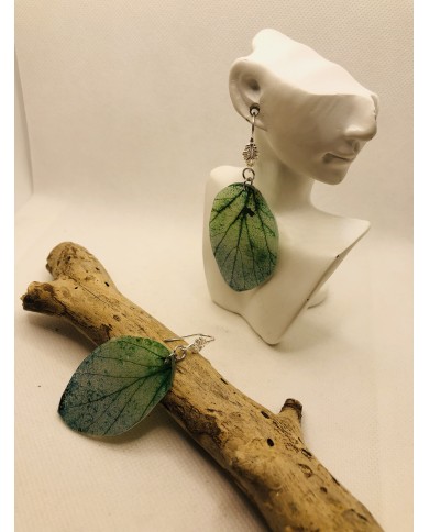 EDICIÓN PLATA pendientes artesanos de hoja natural