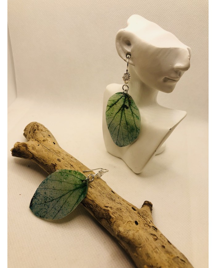 EDICIÓN PLATA pendientes artesanos de hoja natural